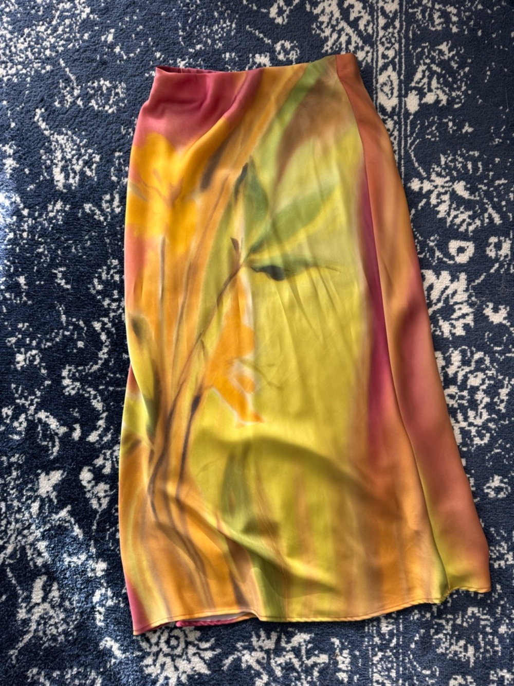 ZARA Yellow Green Red Floral Nature Long Skirt S Straight Pencil Women